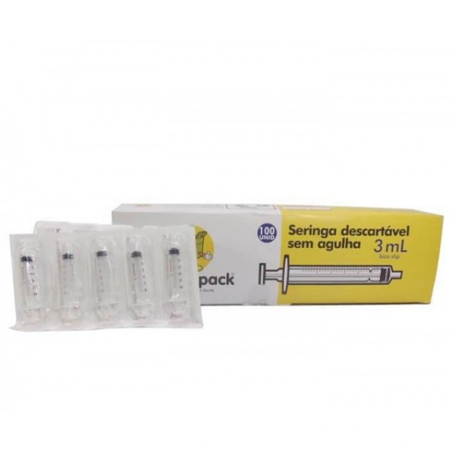 Seringa descartável 3ml - DESCARPACK - Bico Luer Slip - Caixa com 100 unidades