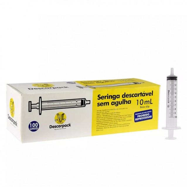 Seringa descartável 10ml - DESCARPACK - Bico Luer Slip - Caixa com 100 unidades